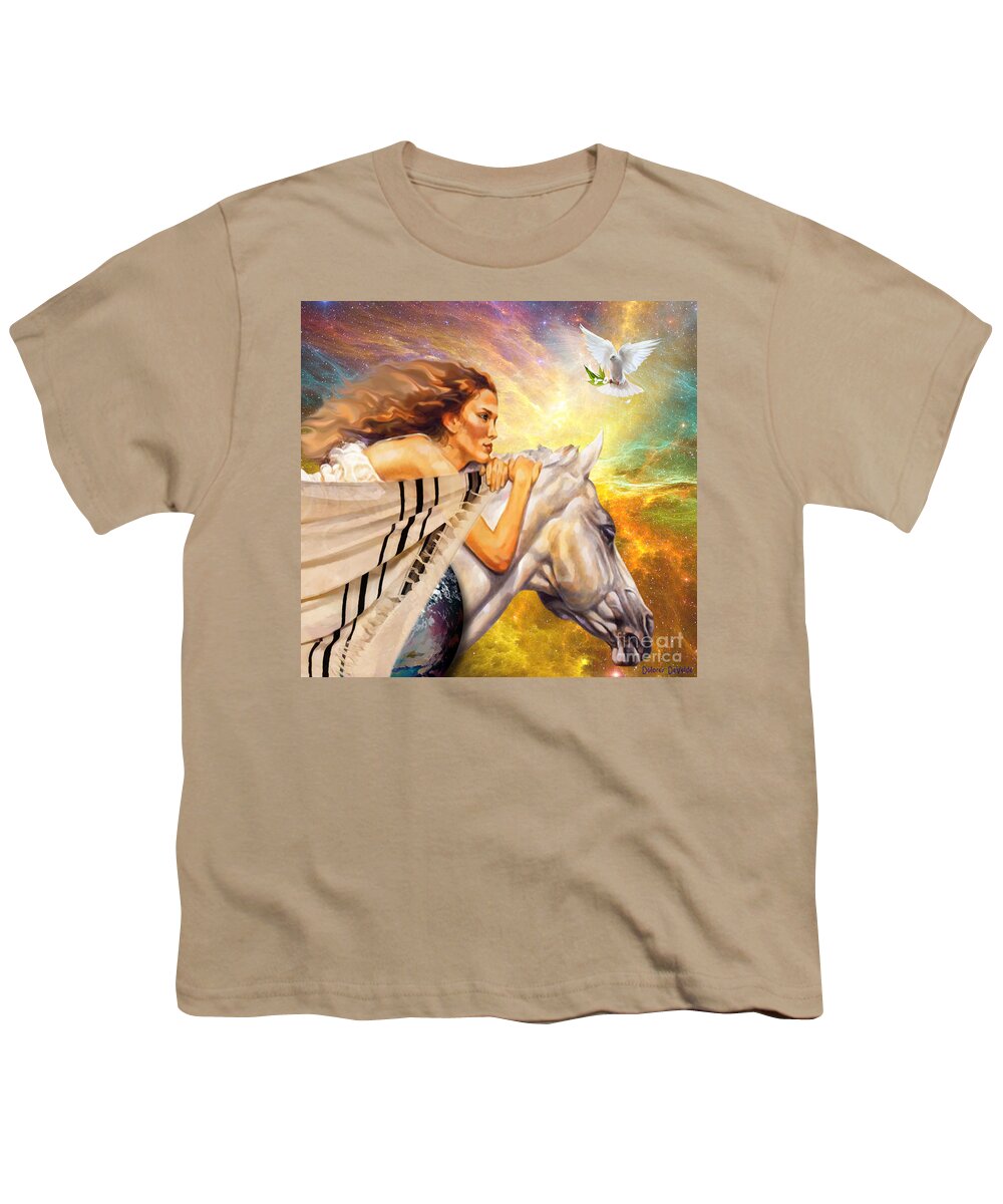 White Horse Woman Warrior Prayer Cloth Youth T-Shirt featuring the digital art Covered in Prayer by Dolores Develde