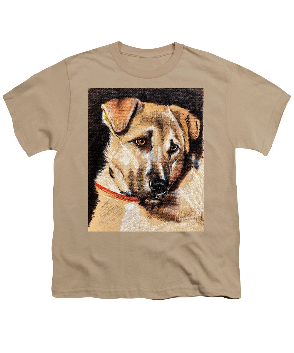 Pastel Youth T-Shirt featuring the drawing Dog portrait drawing by Daliana Pacuraru