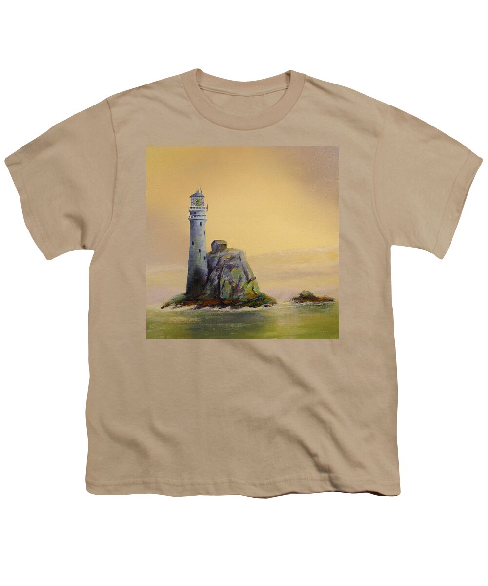 Seascape Youth T-Shirt featuring the painting Fastnet Lighthouse Ireland by Wayne Enslow