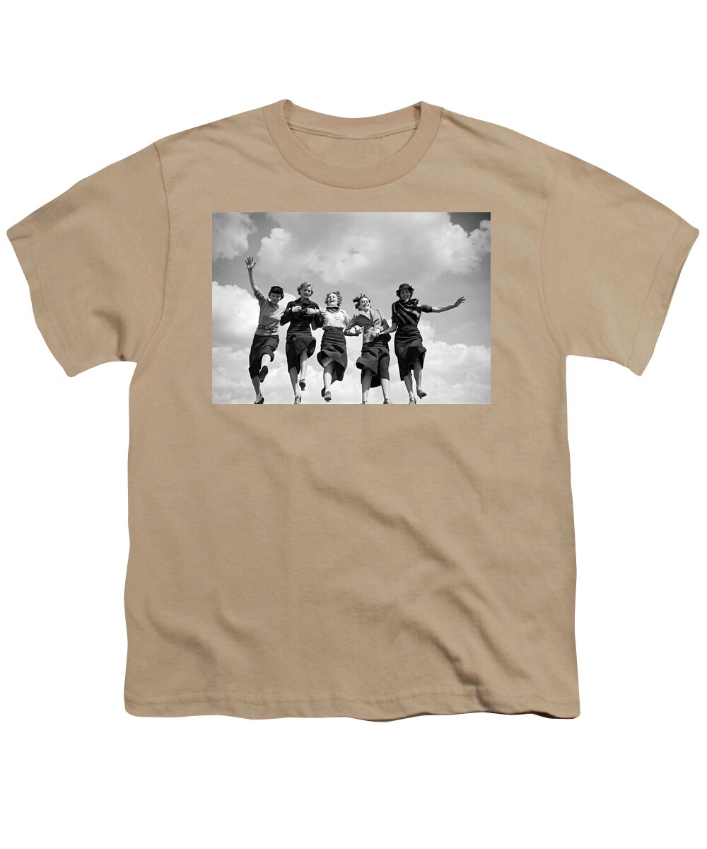 1930s Youth T-Shirt featuring the photograph Five Women Friends by Underwood Archives