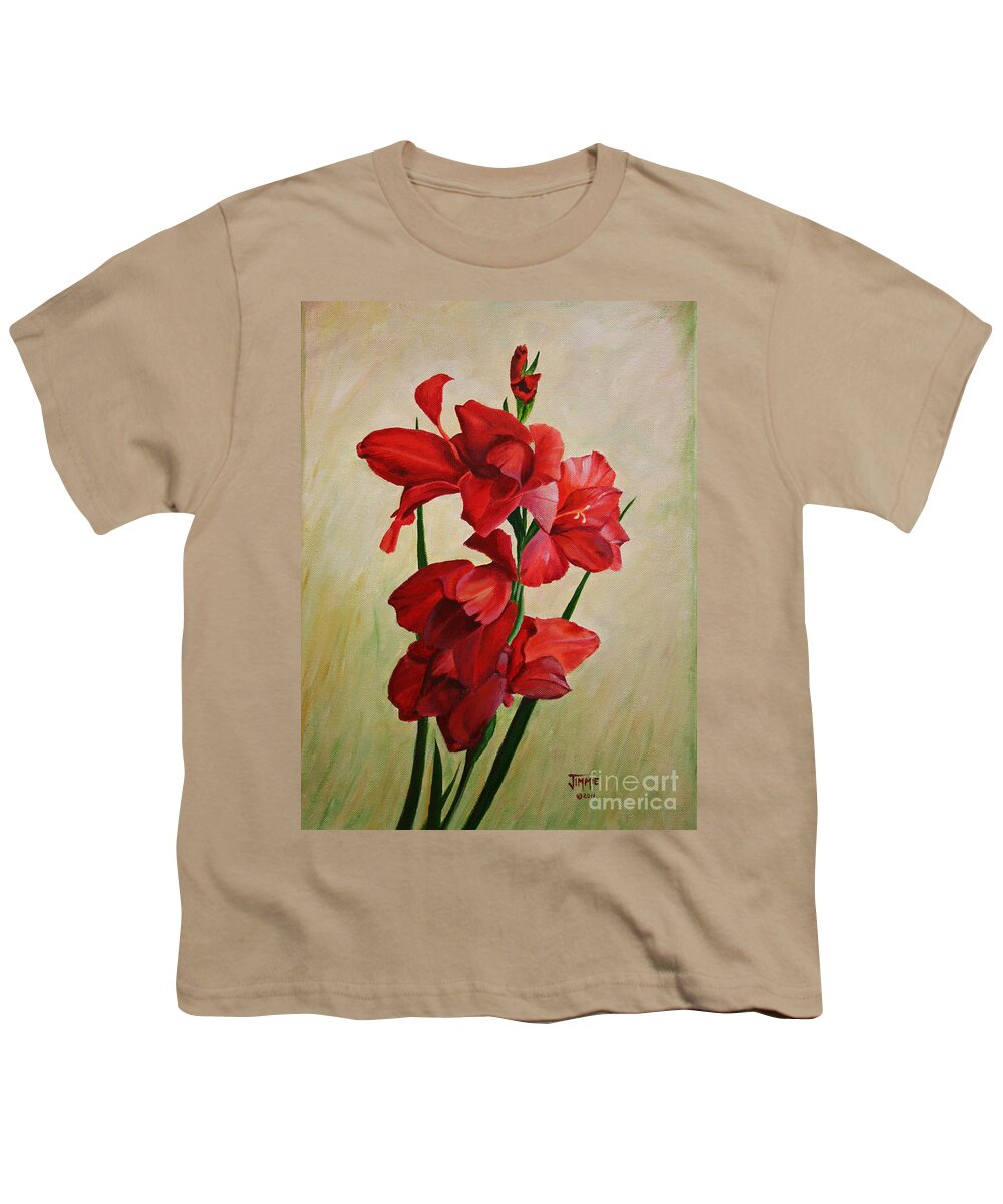 Garden Youth T-Shirt featuring the painting Garden Gladiolas by Jimmie Bartlett