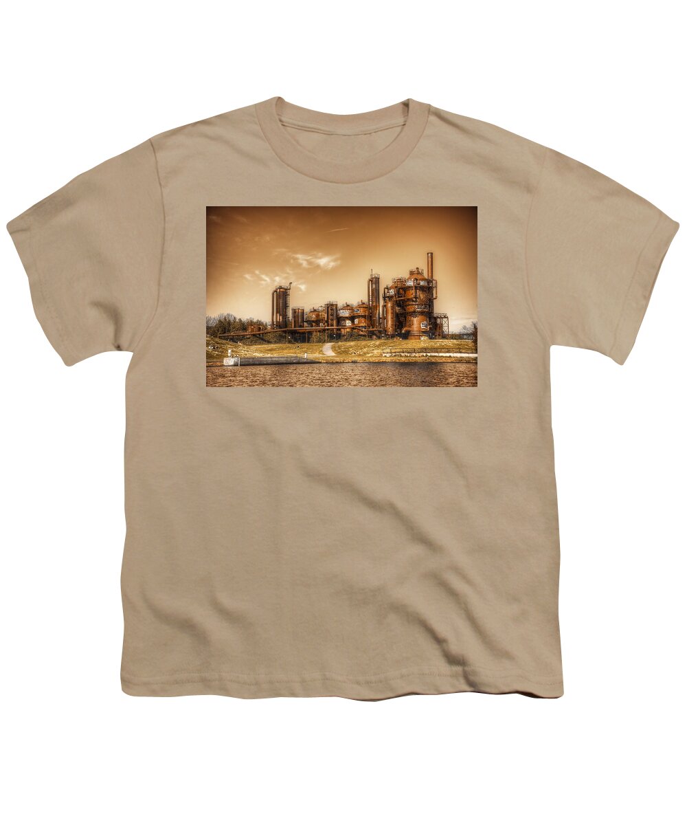 Seattle Youth T-Shirt featuring the photograph Golden Gas Works by Spencer McDonald