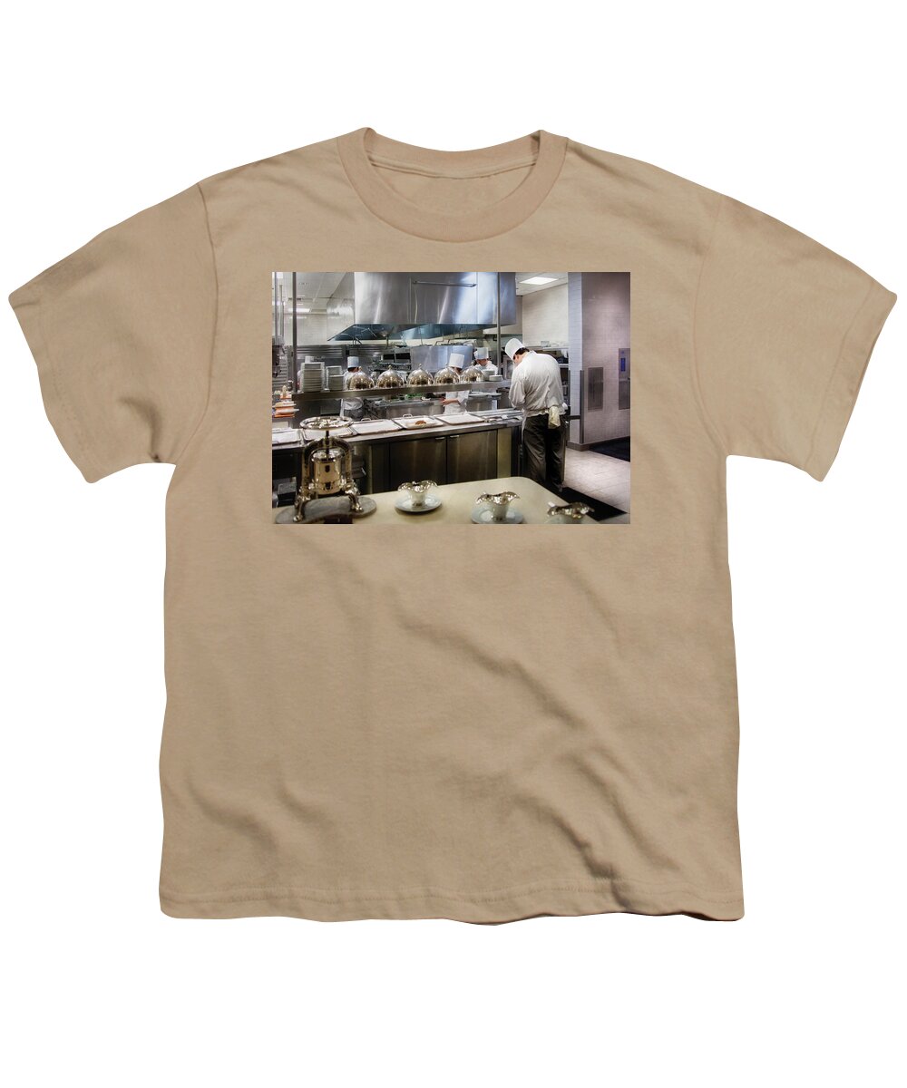 Kitchen Youth T-Shirt featuring the photograph Kitchen - The chefs at the Eiffel Tower Restaurant by Mike Savad