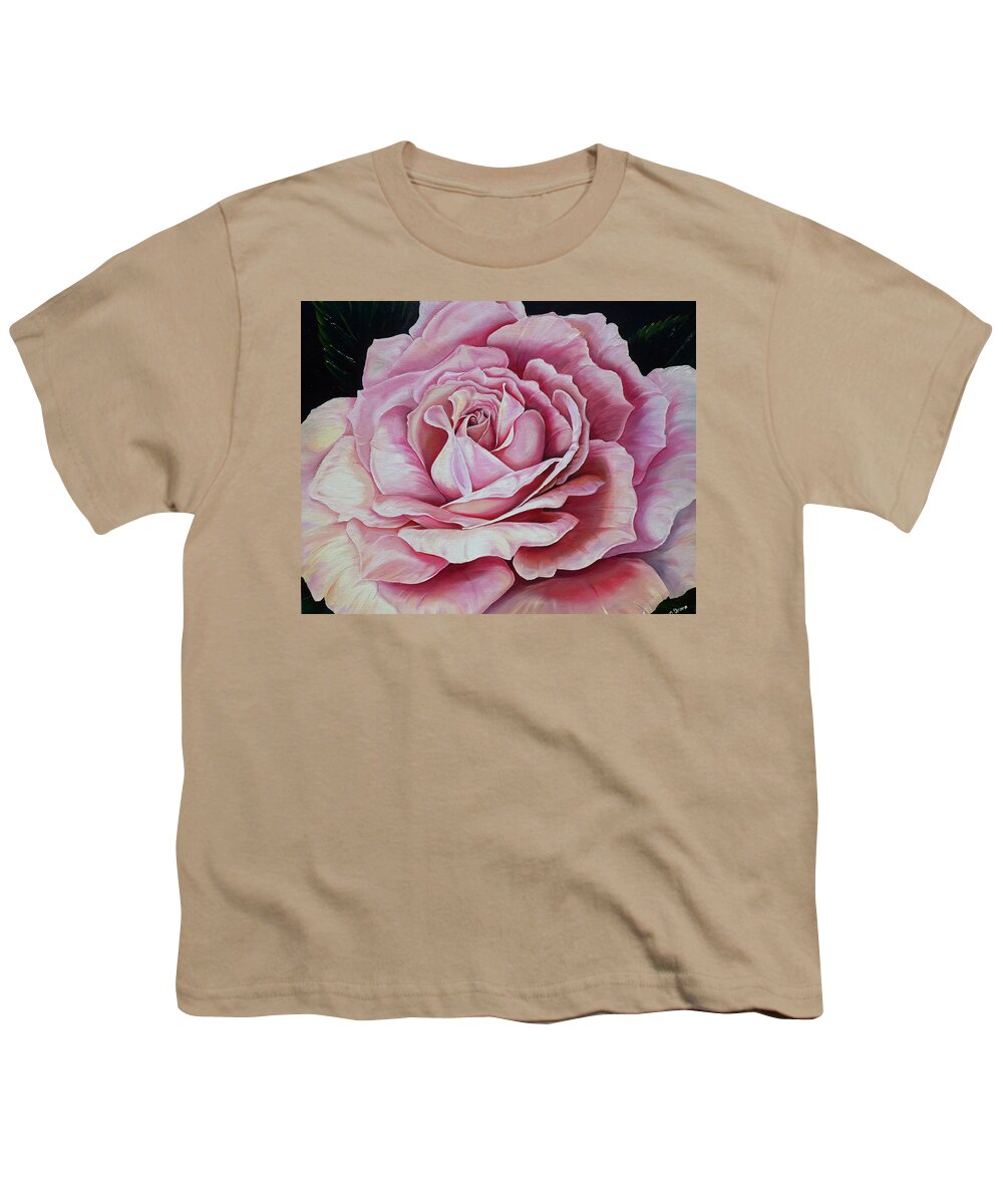  Rose Painting Pink Rose Painting  Floral Painting Flower Painting Botanical Painting Greeting Card Painting Youth T-Shirt featuring the painting La Bella Rosa by Karin Dawn Kelshall- Best