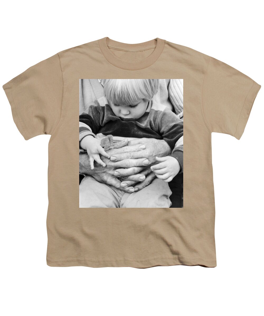 1980s Youth T-Shirt featuring the photograph Little Boy In Grandfathers Arms, C.1980s by Photo Media/ClassicStock