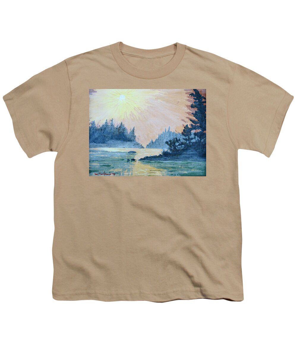 Landscape Youth T-Shirt featuring the painting Morning Mist by Ian MacDonald