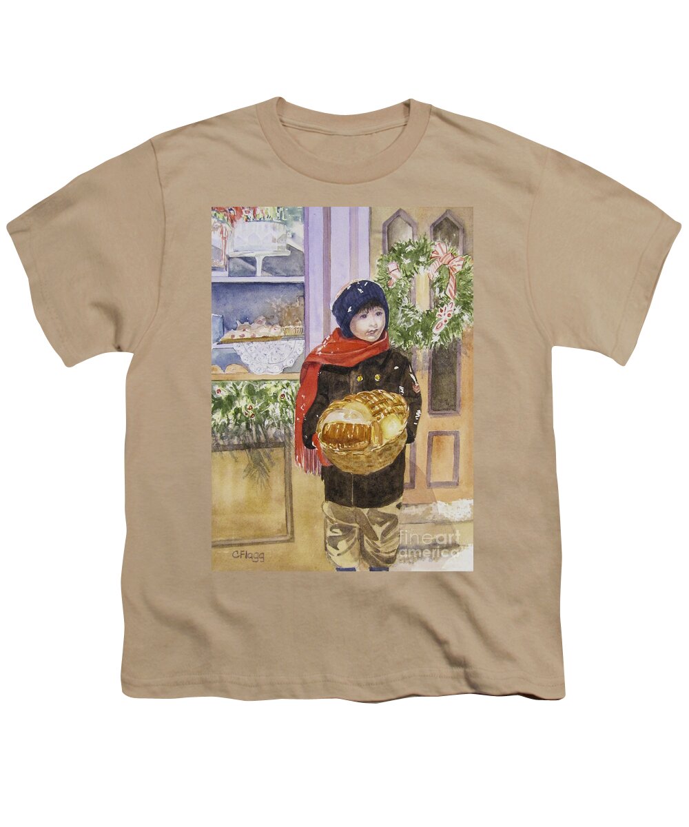 Christmas Youth T-Shirt featuring the painting Old Time Christmas by Carol Flagg