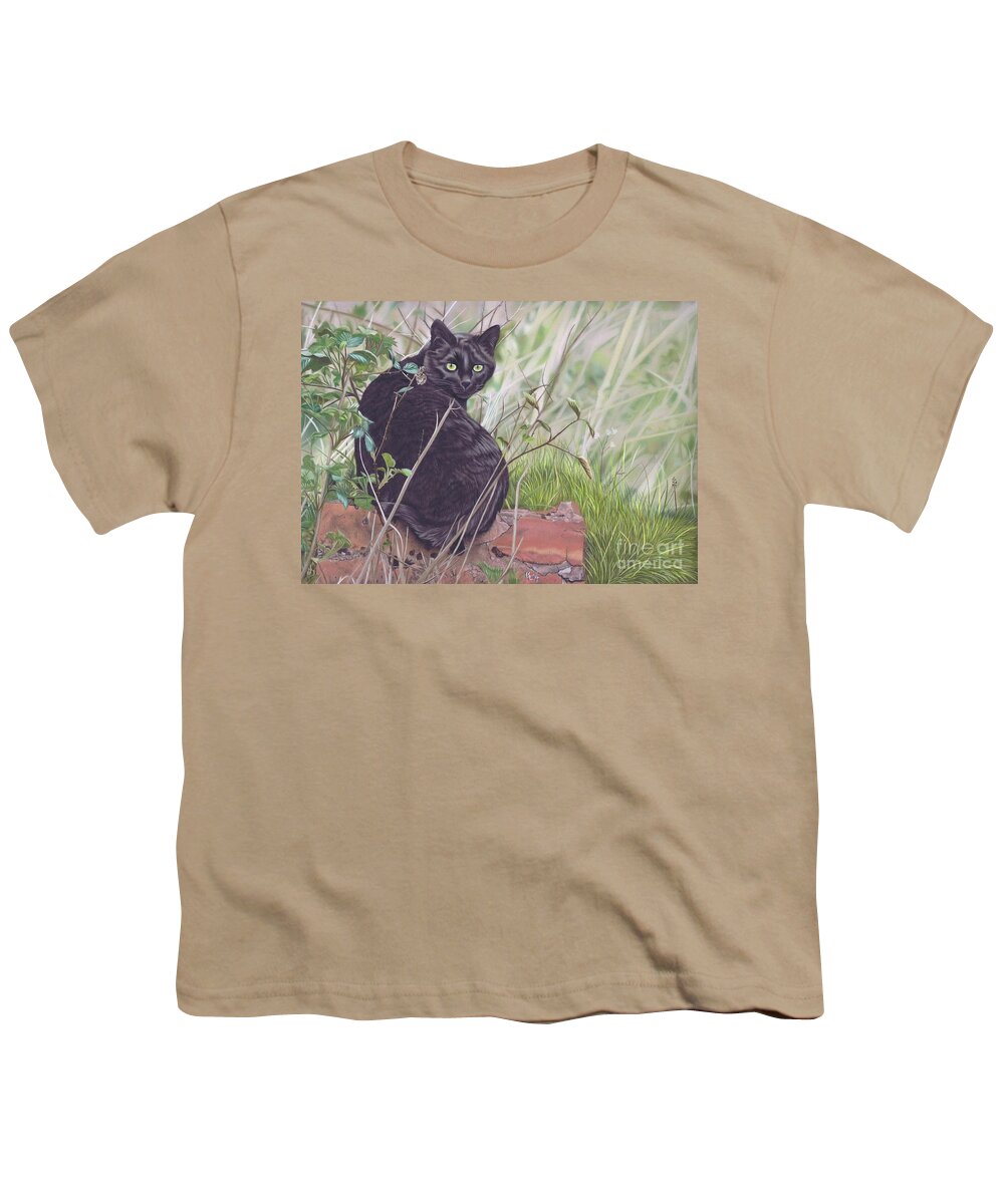 Cat Youth T-Shirt featuring the pastel Out Hunting by Karie-Ann Cooper