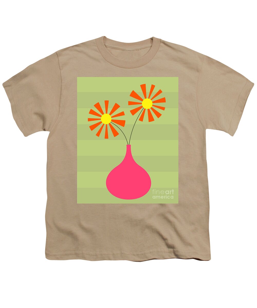 70s Youth T-Shirt featuring the digital art Pink Vase on Green by Donna Mibus