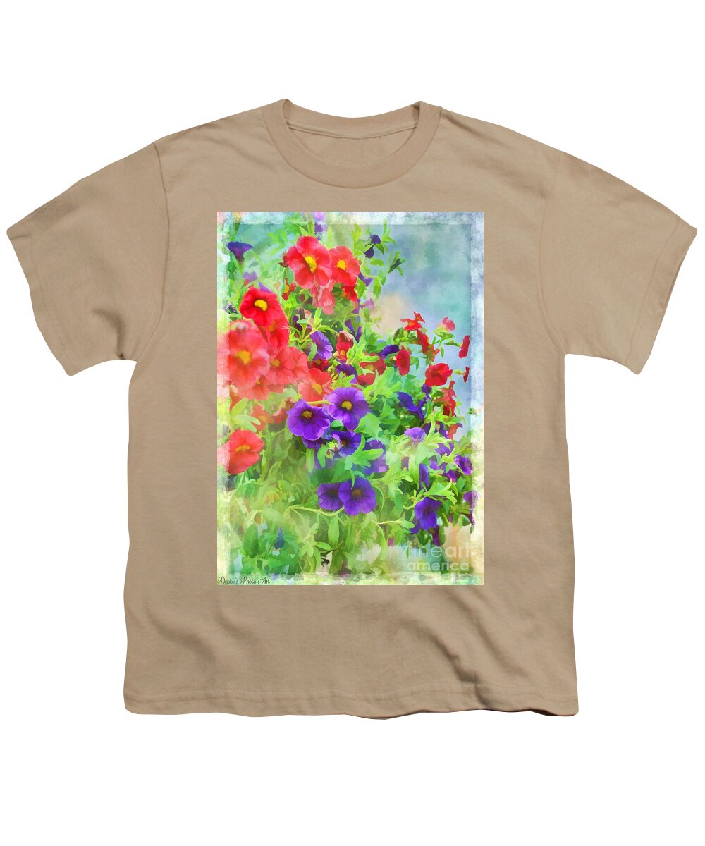 Flower Youth T-Shirt featuring the photograph Red and Purple Calibrachoa - Digital Paint I by Debbie Portwood