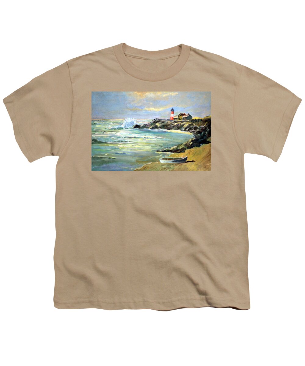 Seascape Youth T-Shirt featuring the painting Seascape Lighthouse by Mary Krupa by Bernadette Krupa