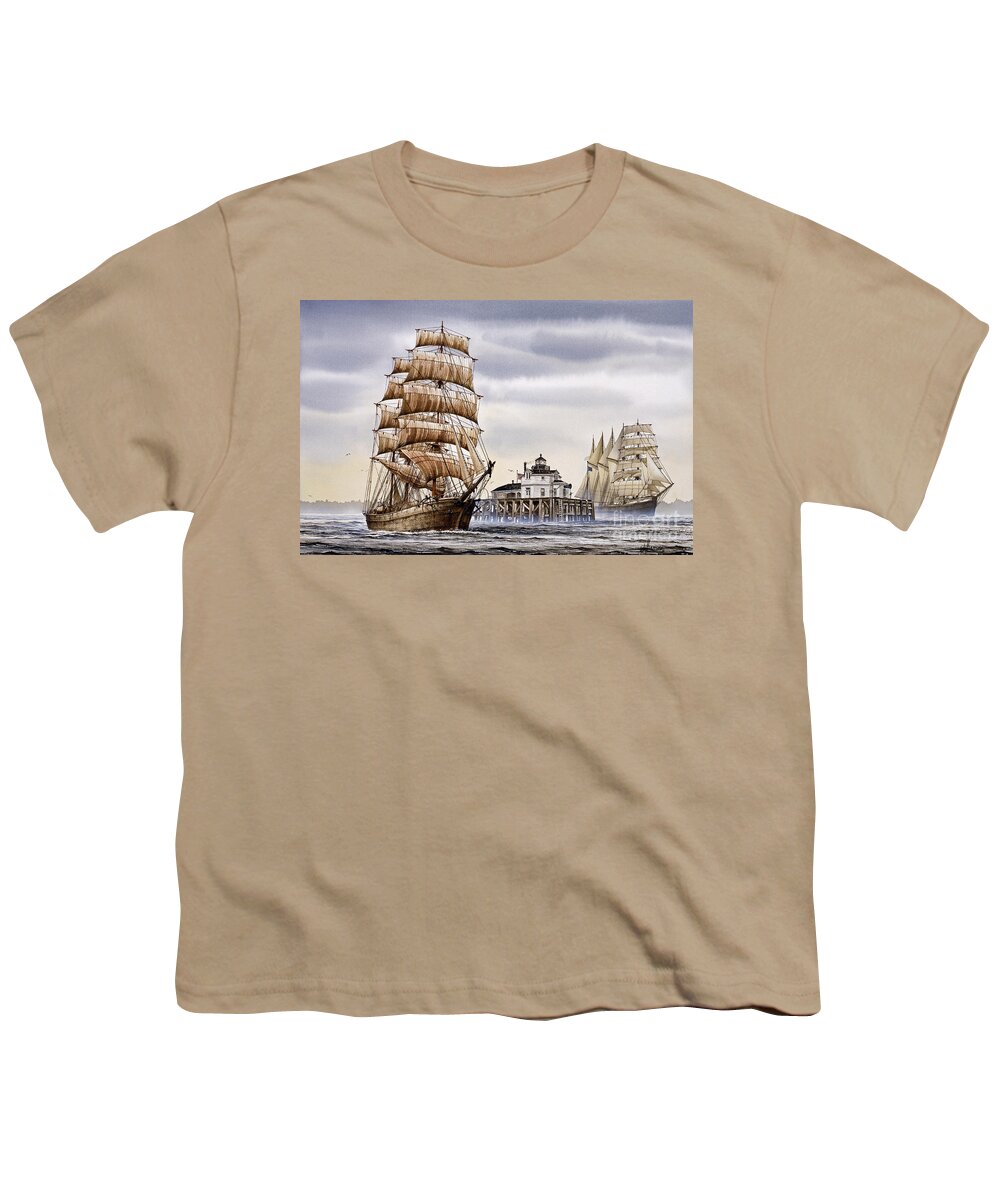 Tall Ship Print Youth T-Shirt featuring the painting Semi-ah-moo Lighthouse by James Williamson