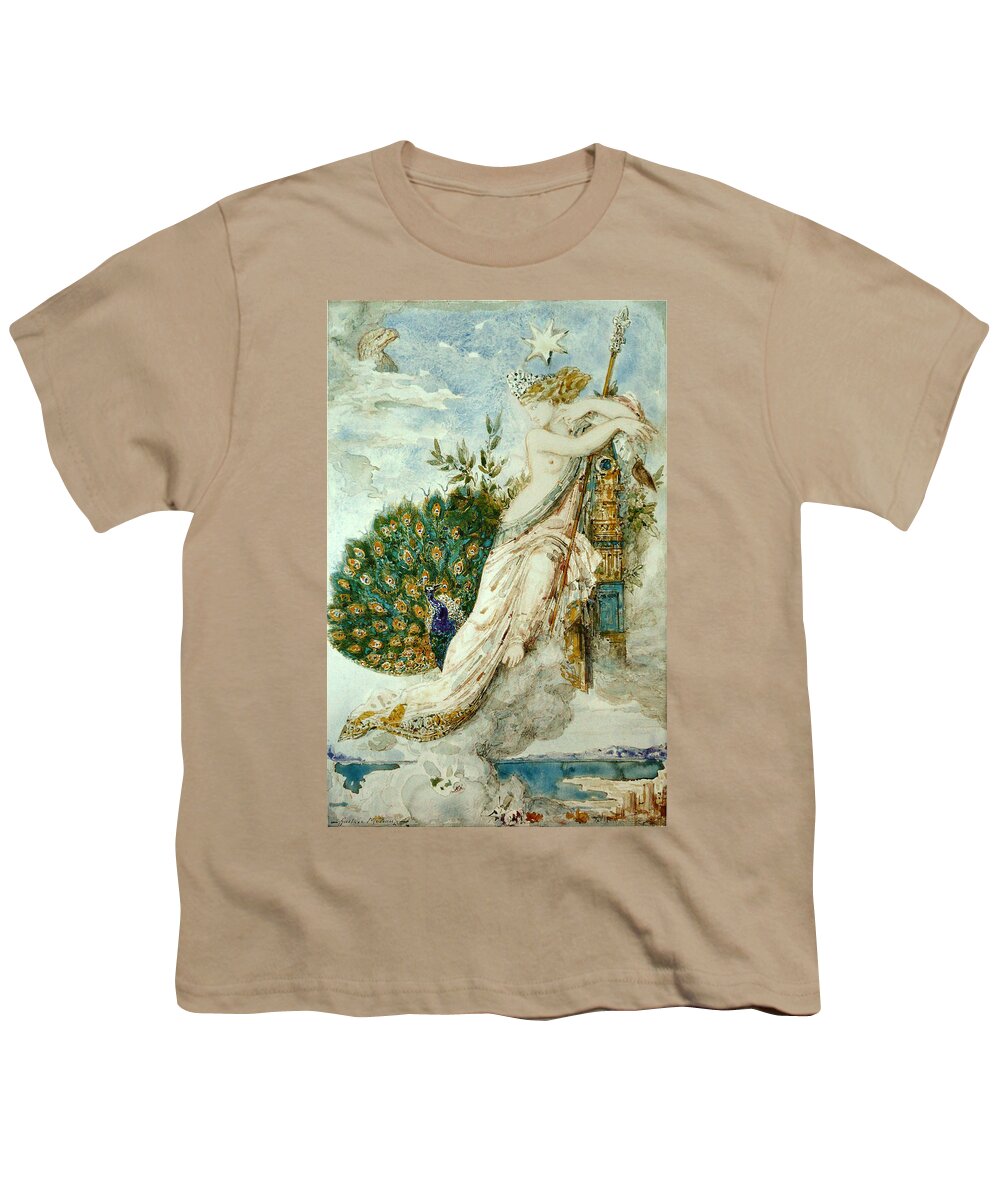 Gustave Moreau Youth T-Shirt featuring the drawing The Peacock complaining to Juno by Gustave Moreau