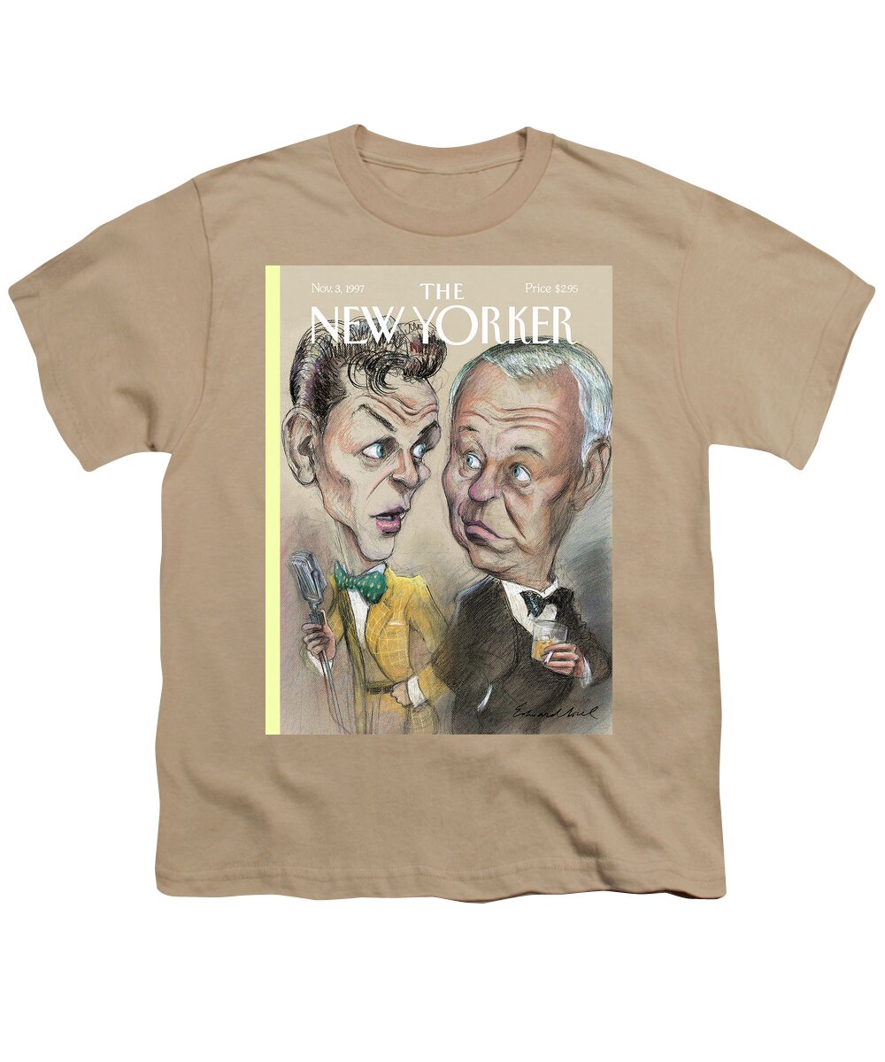 Strangers In The Night Artkey 50922 Eso Edward Sorel Youth T-Shirt featuring the painting The Young Frank Sinatra Looking At The Old Frank by Edward Sorel