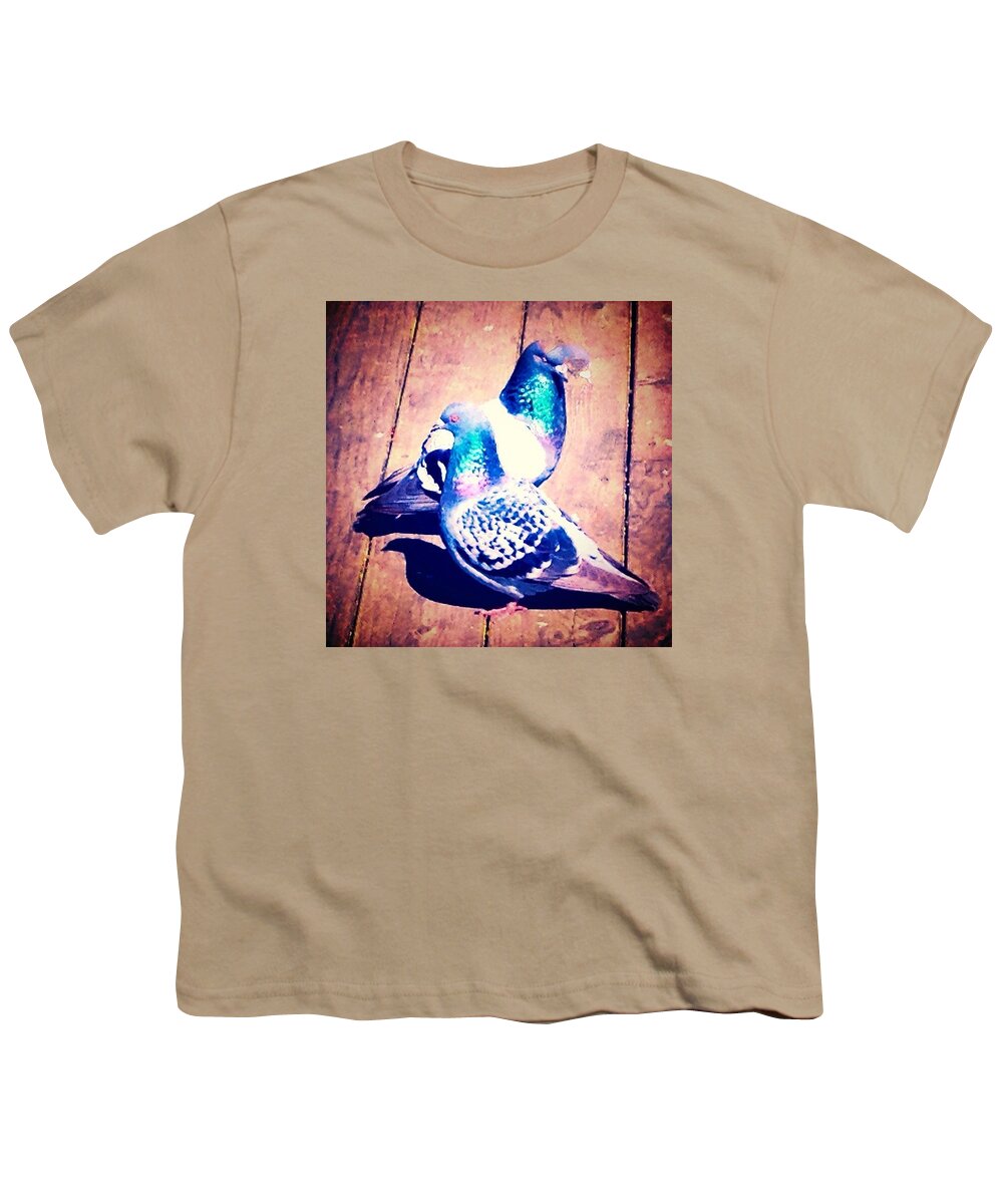 Two Pigeons And A Ghost Youth T-Shirt featuring the photograph Two Pigeons And A Ghost by Anna Porter