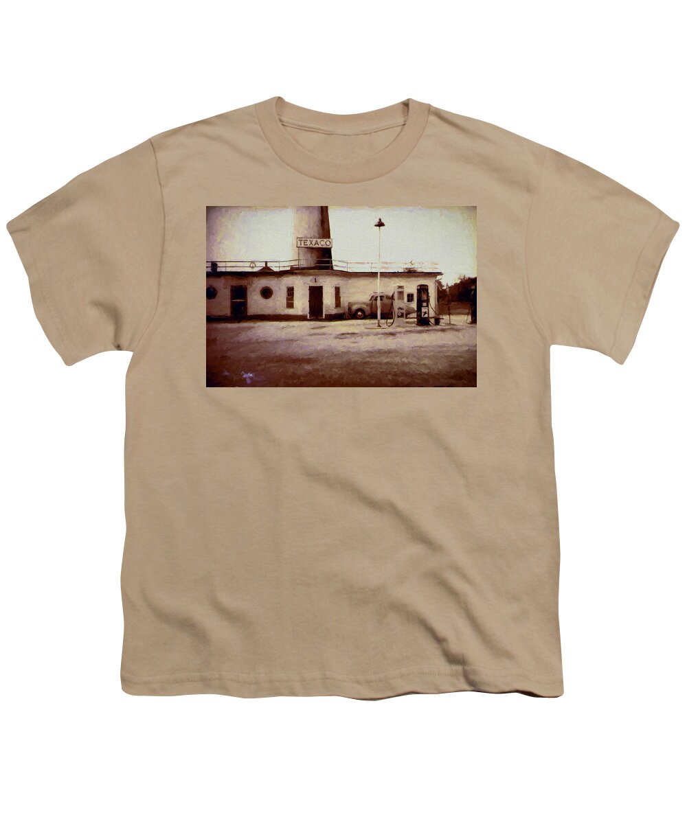 Digital Painting Youth T-Shirt featuring the digital art Vintage Gas Station by Cathy Anderson