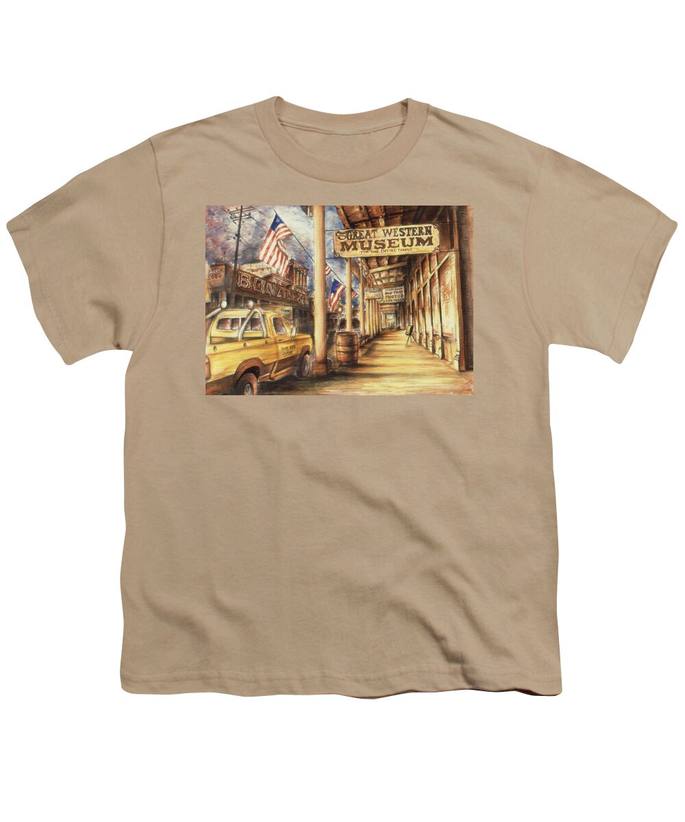 Virginia+city Youth T-Shirt featuring the painting Virginia City Nevada - Western Art Painting by Peter Potter