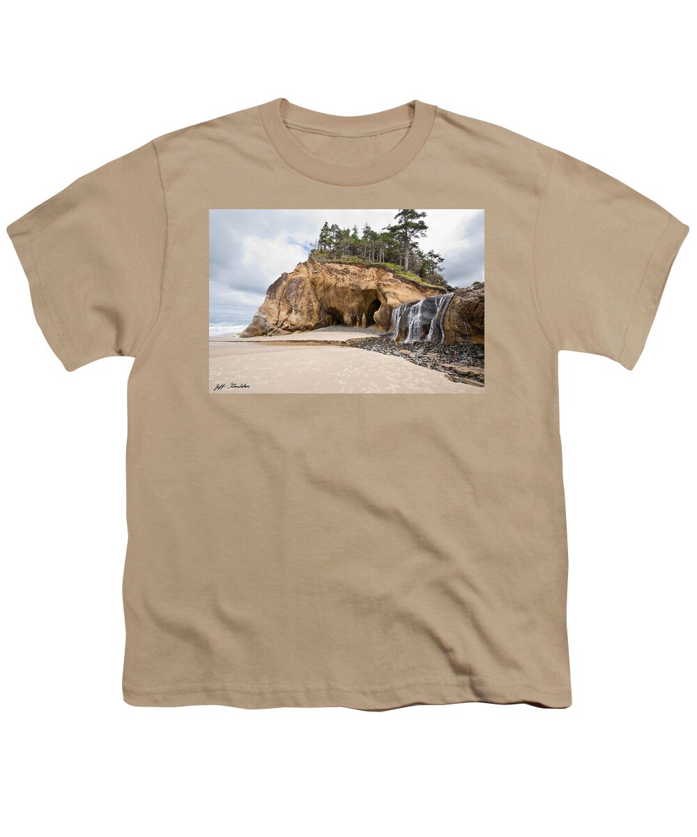 Beach Youth T-Shirt featuring the photograph Waterfall Flowing into the Pacific Ocean by Jeff Goulden