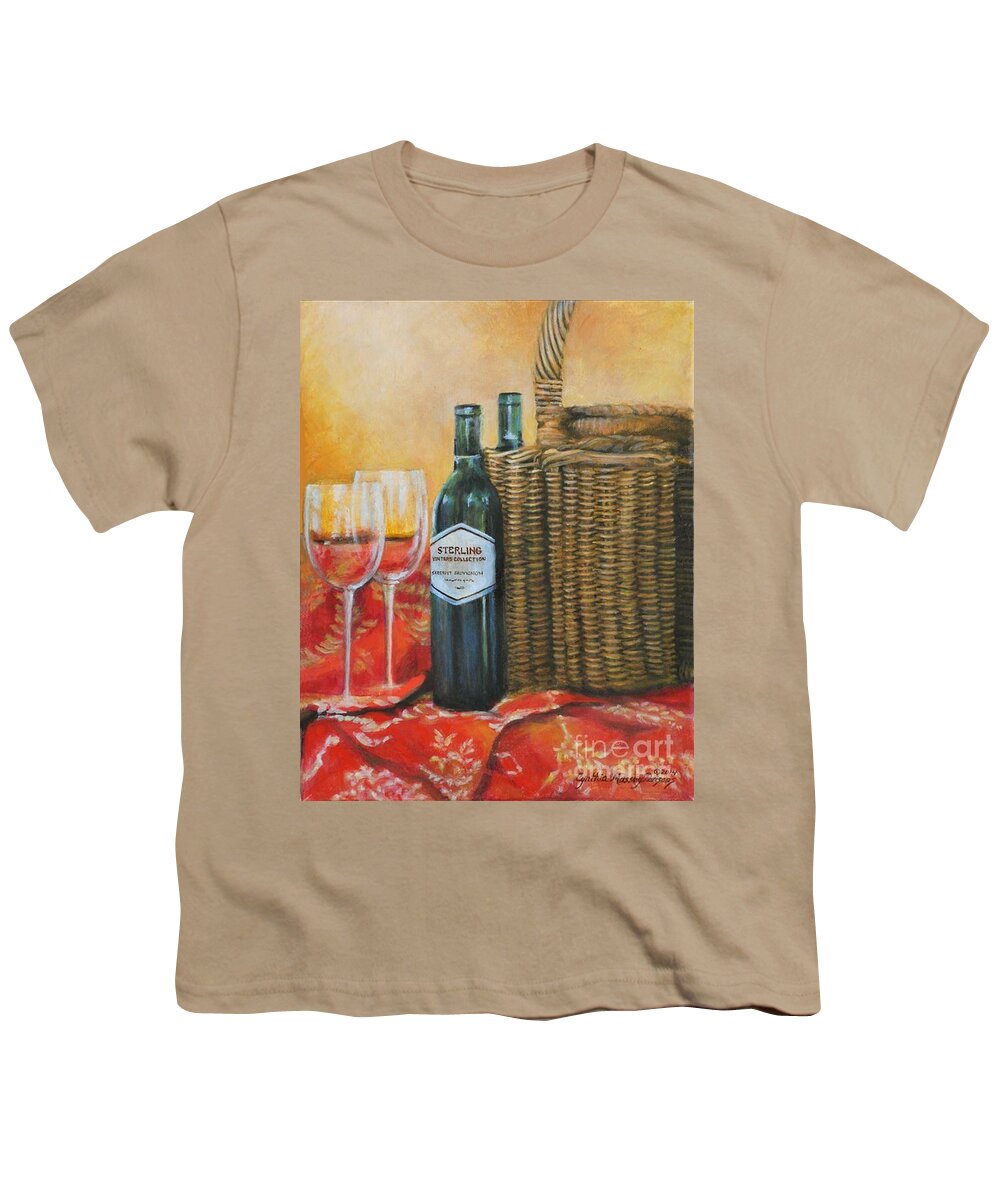 Vineyards Youth T-Shirt featuring the painting Wicker and Wine by Cynthia Parsons