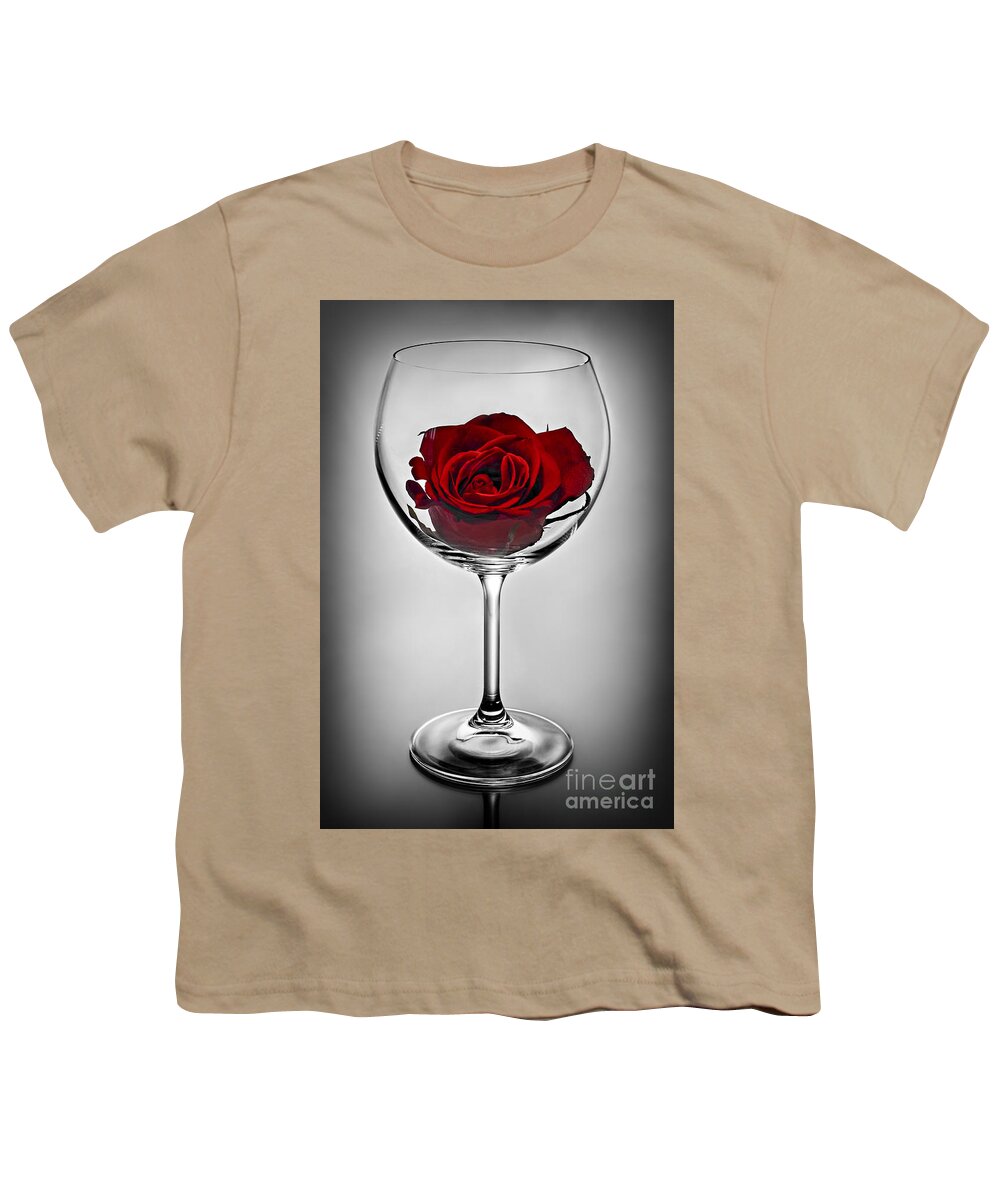 Wine Glass Youth T-Shirt featuring the photograph Wine glass with rose by Elena Elisseeva