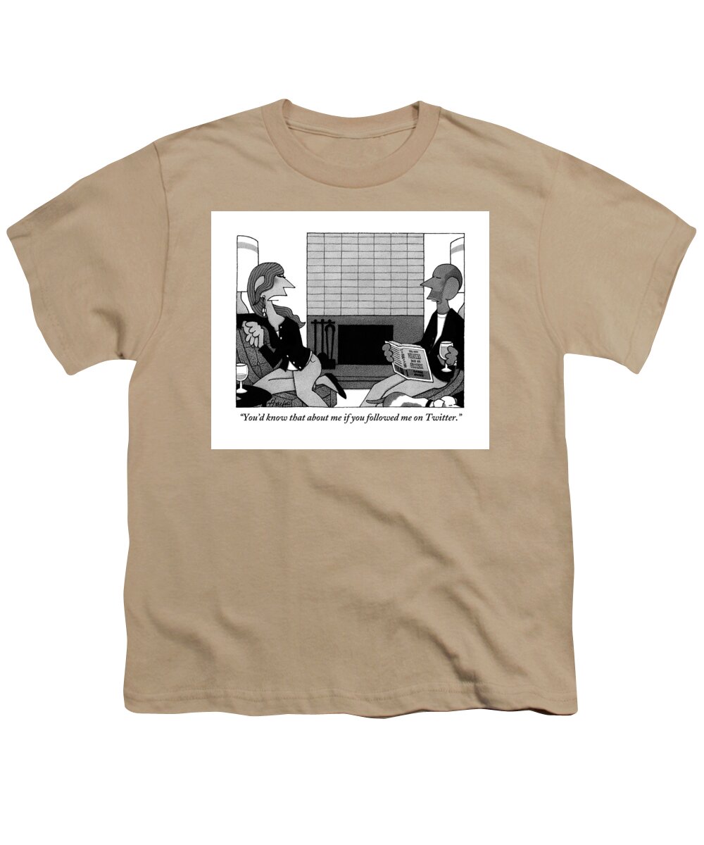 Couples Youth T-Shirt featuring the drawing Woman On Couch Says To Man Who Is Reading by William Haefeli