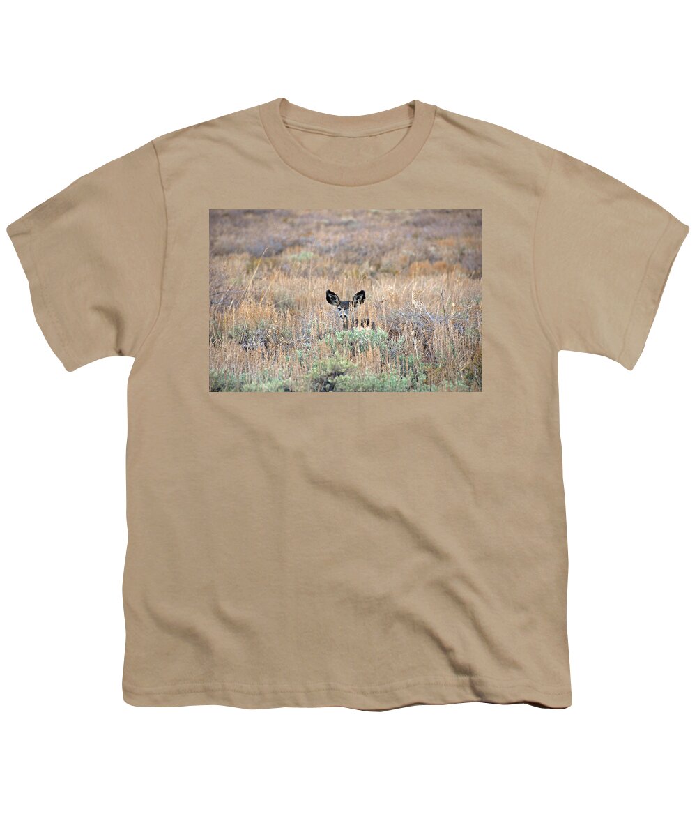 Deer Youth T-Shirt featuring the photograph Babe in Hiding by Lynn Bauer