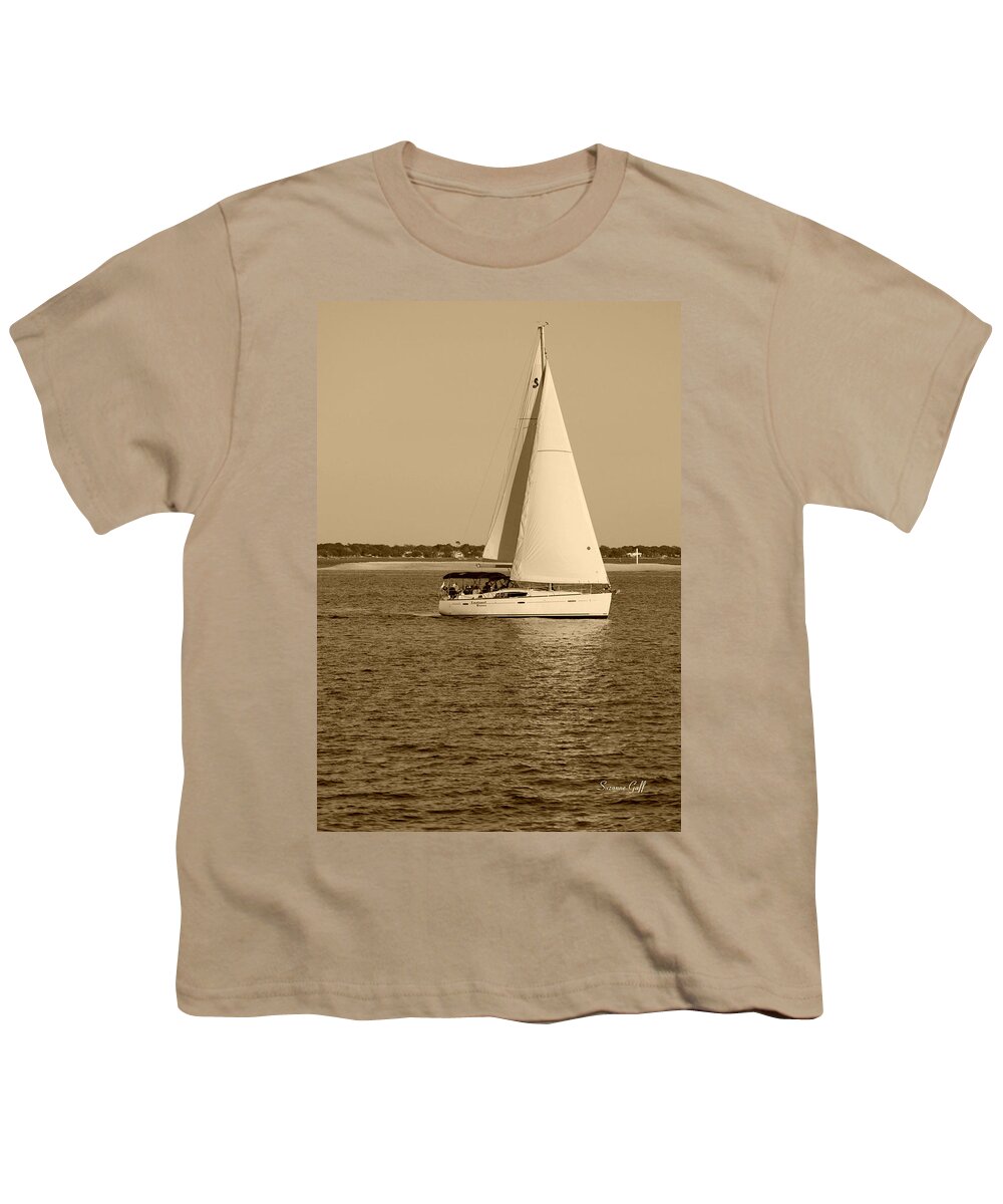 Sepia Youth T-Shirt featuring the photograph Catching a Breeze in sepia by Suzanne Gaff