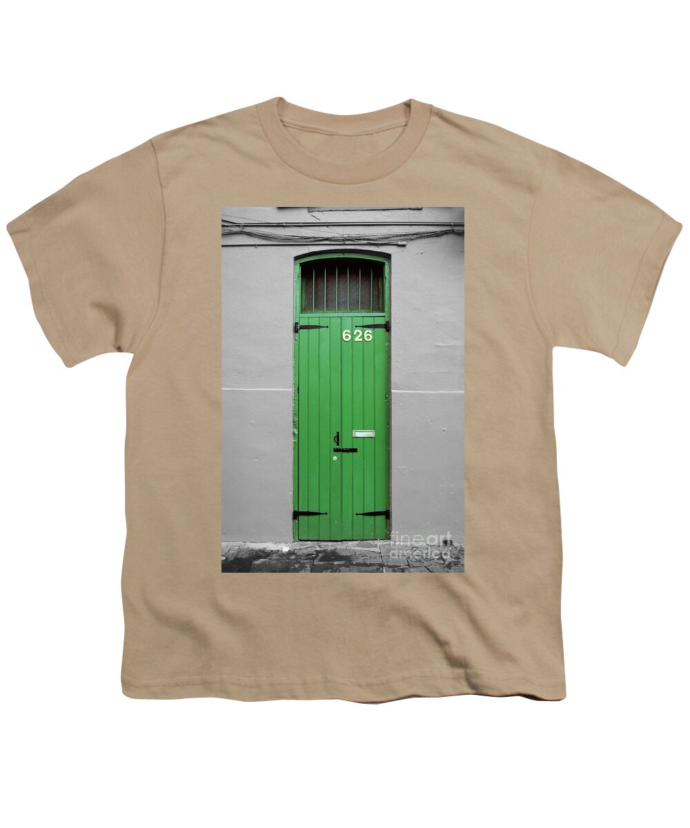 New Orleans Youth T-Shirt featuring the digital art Colorful Arched Doorway French Quarter New Orleans Color Splash Black and White by Shawn O'Brien