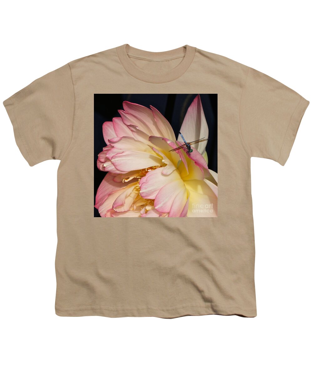 Dragonfly On Lotus Youth T-Shirt featuring the photograph Dragonfly And Lotus by Byron Varvarigos
