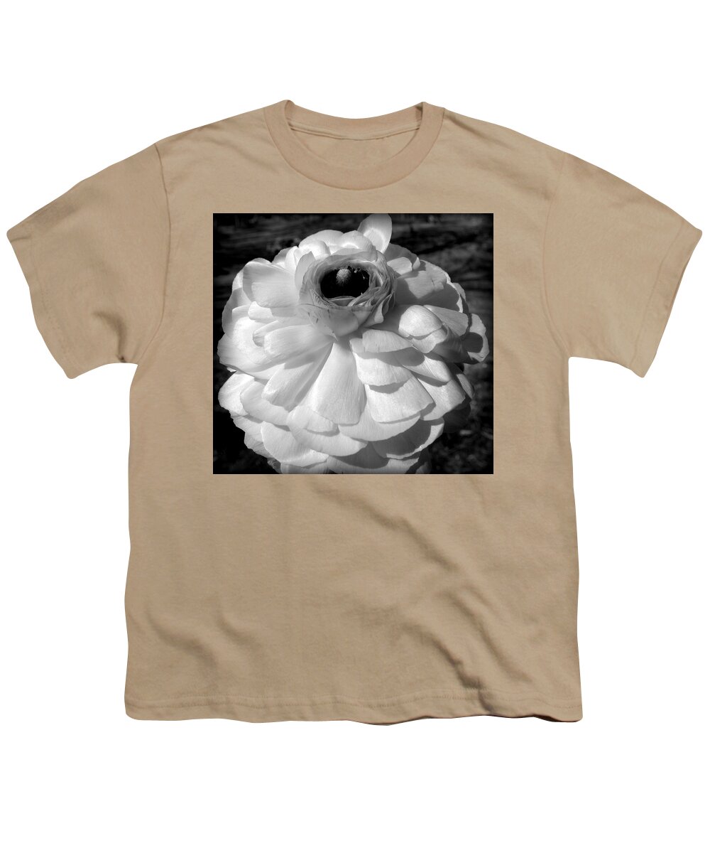 Ranunculus Flower Youth T-Shirt featuring the photograph even in gray I glow by Kim Galluzzo Wozniak