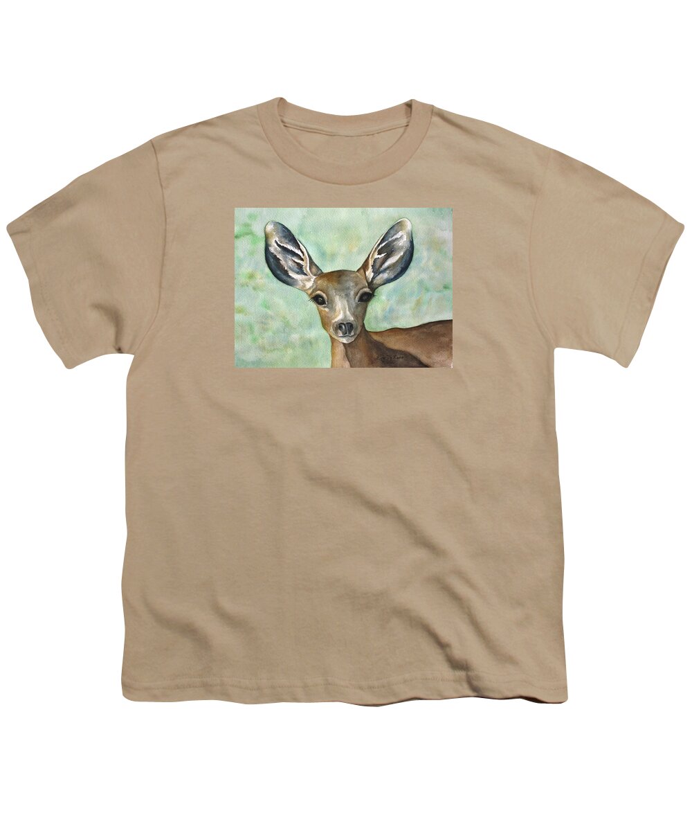 Deer Youth T-Shirt featuring the painting Little Fawn by Lyn DeLano