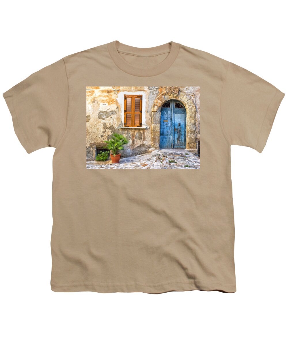 Mediterranean Youth T-Shirt featuring the photograph Mediterranean door window and vase by Silvia Ganora