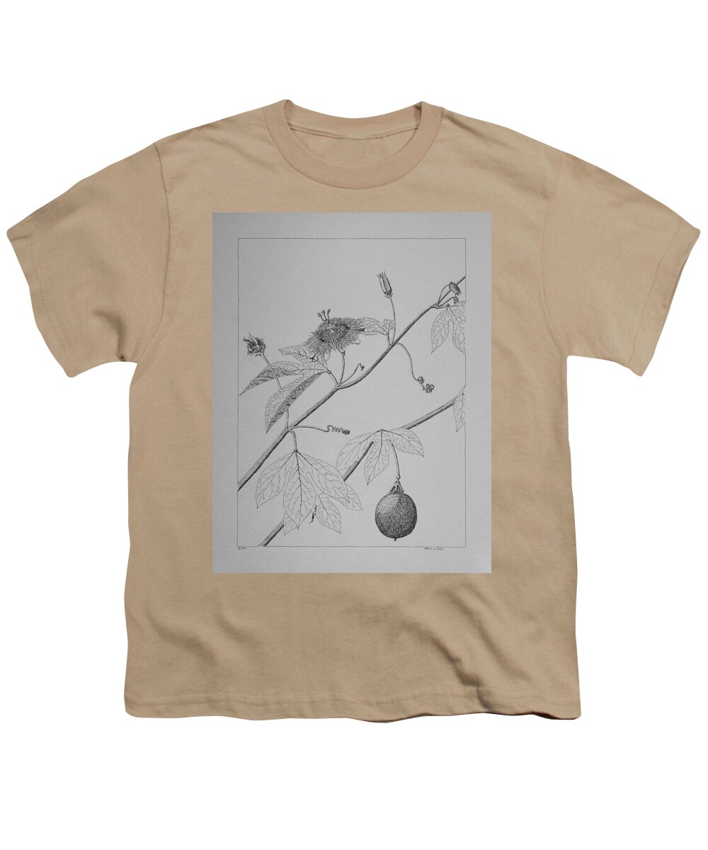 Passionflower Youth T-Shirt featuring the drawing Passionflower Vine by Daniel Reed