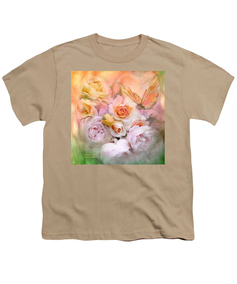 Roses Youth T-Shirt featuring the mixed media Summer Roses by Carol Cavalaris