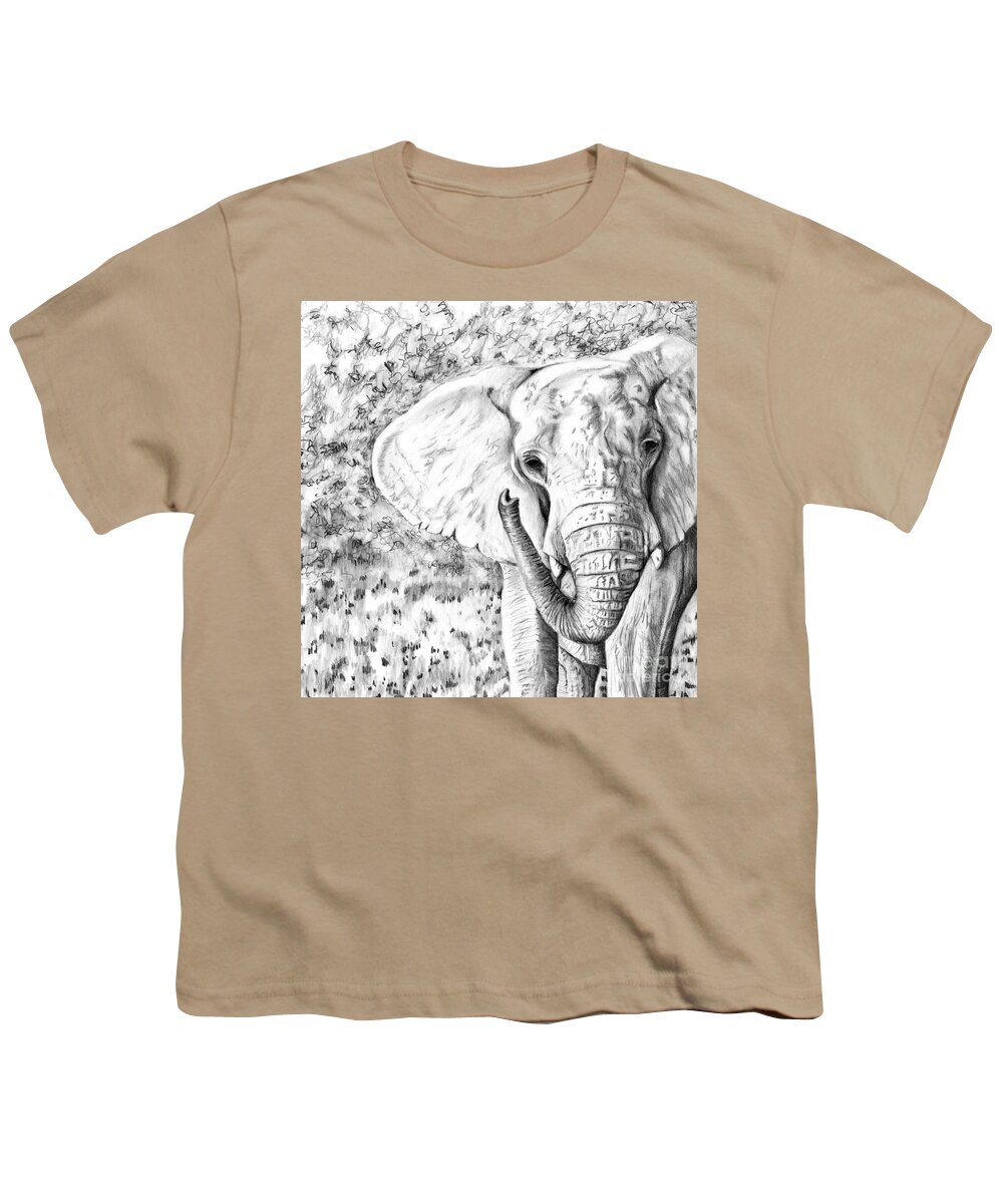 Denise Youth T-Shirt featuring the drawing 01 of 30 Elephant by Denise Deiloh