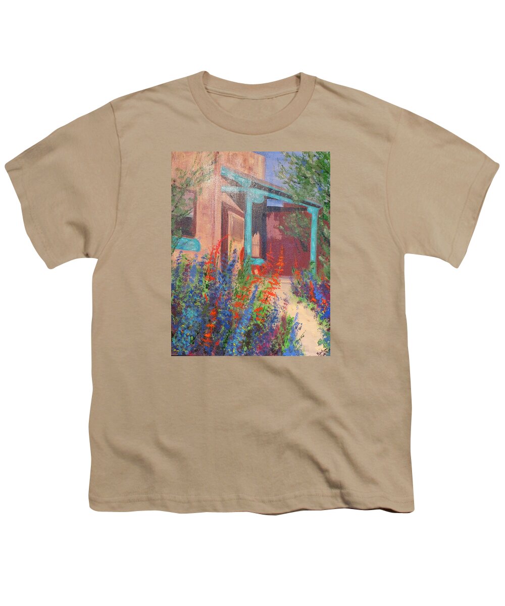 Adobe House Youth T-Shirt featuring the painting Adobe in Bloom by Marilyn Quigley