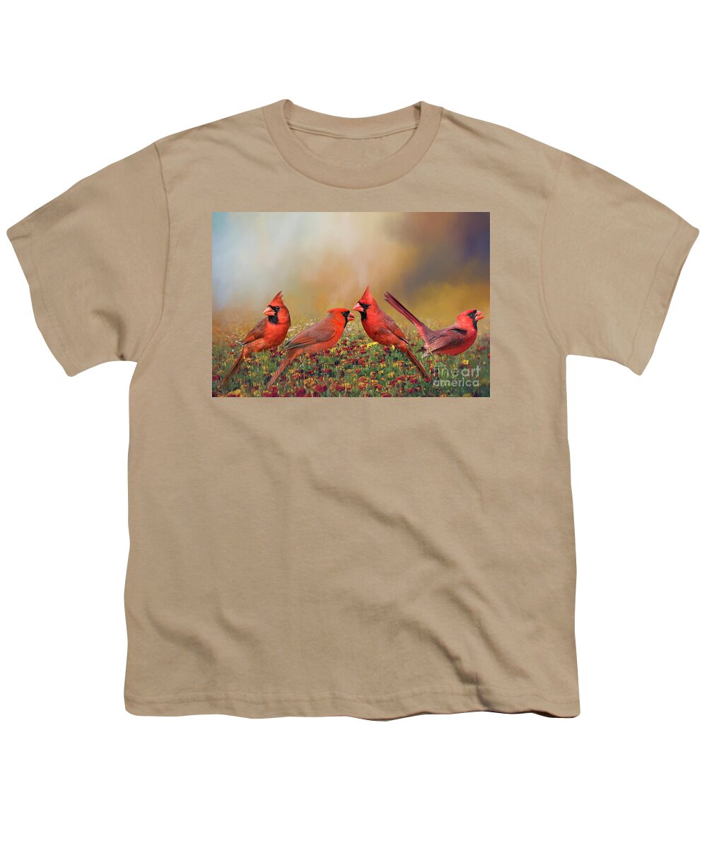 Cardinals Youth T-Shirt featuring the photograph Cardinal Quartet #1 by Bonnie Barry