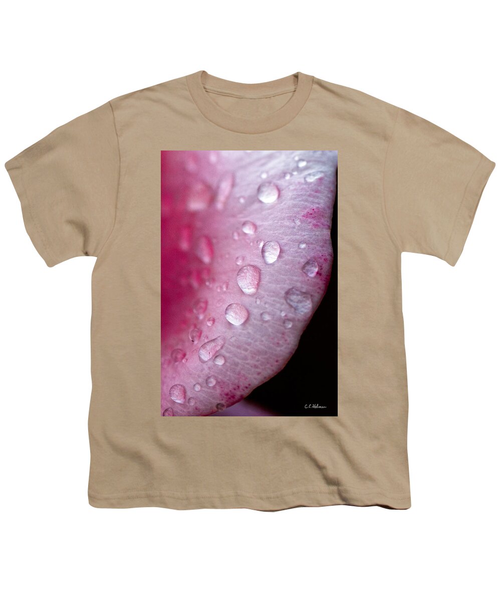 Petal Youth T-Shirt featuring the photograph Droplets On Pink #1 by Christopher Holmes