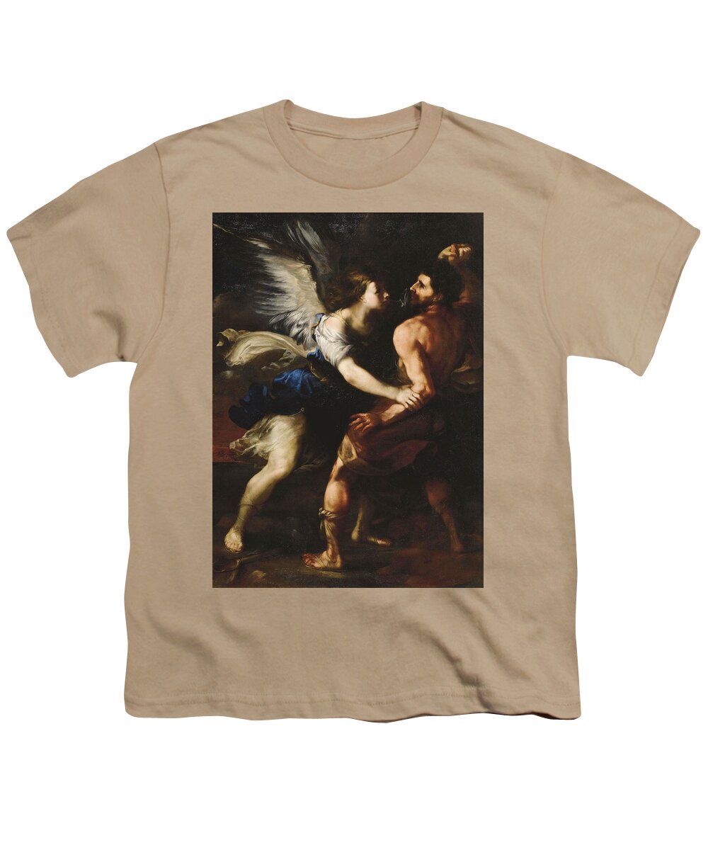 Luca Giordano Youth T-Shirt featuring the painting Jacob wrestling with the Angel #1 by Luca Giordano