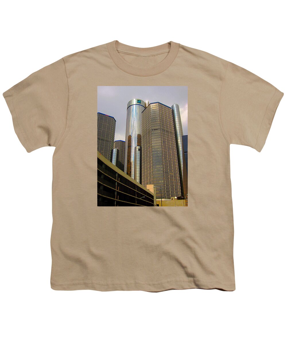 Guy Ricketts Art And Photography Youth T-Shirt featuring the photograph Renaissance Center in Detroit #1 by Guy Ricketts