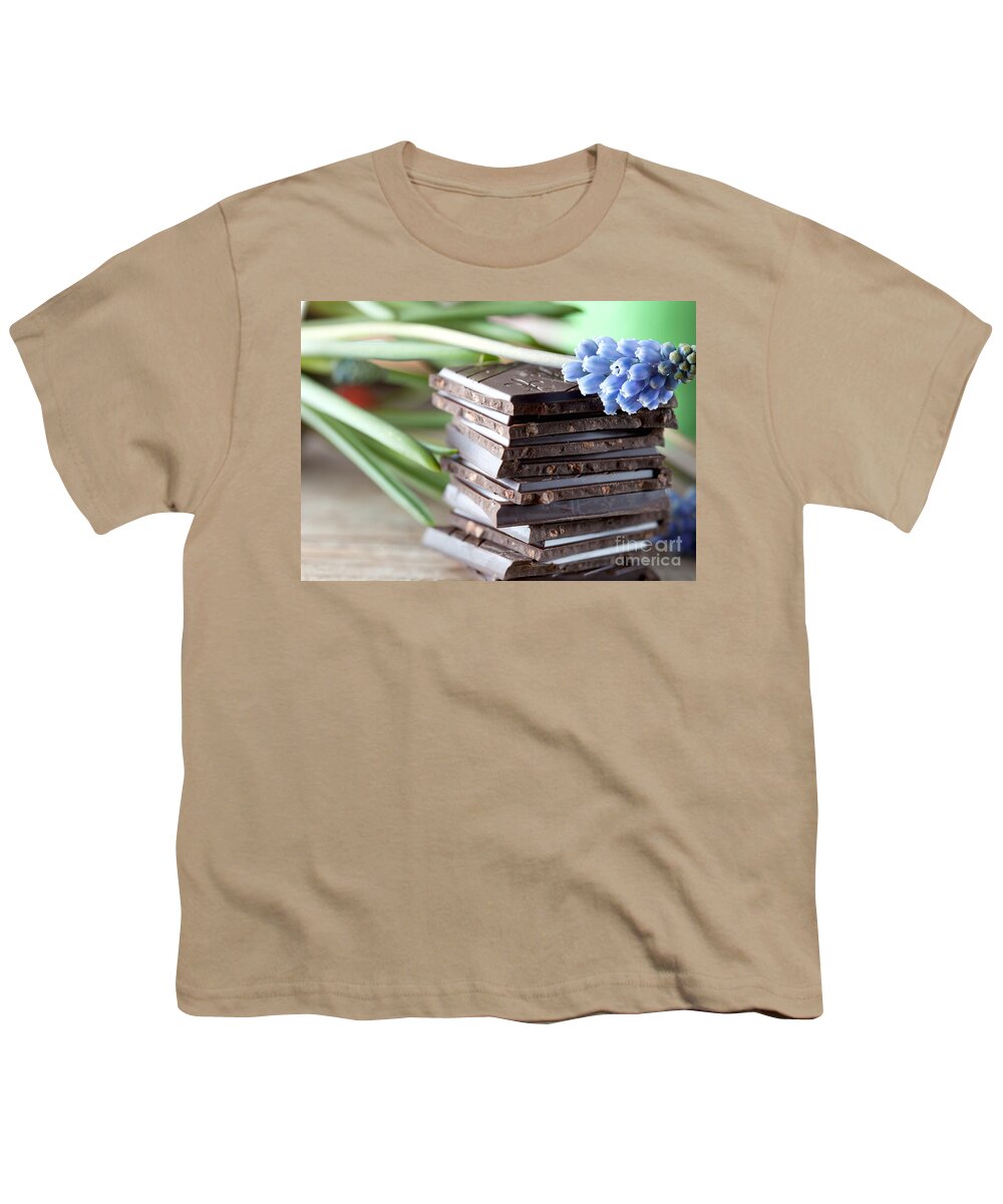 Chocolate Youth T-Shirt featuring the photograph Stack of Chocolate #1 by Nailia Schwarz