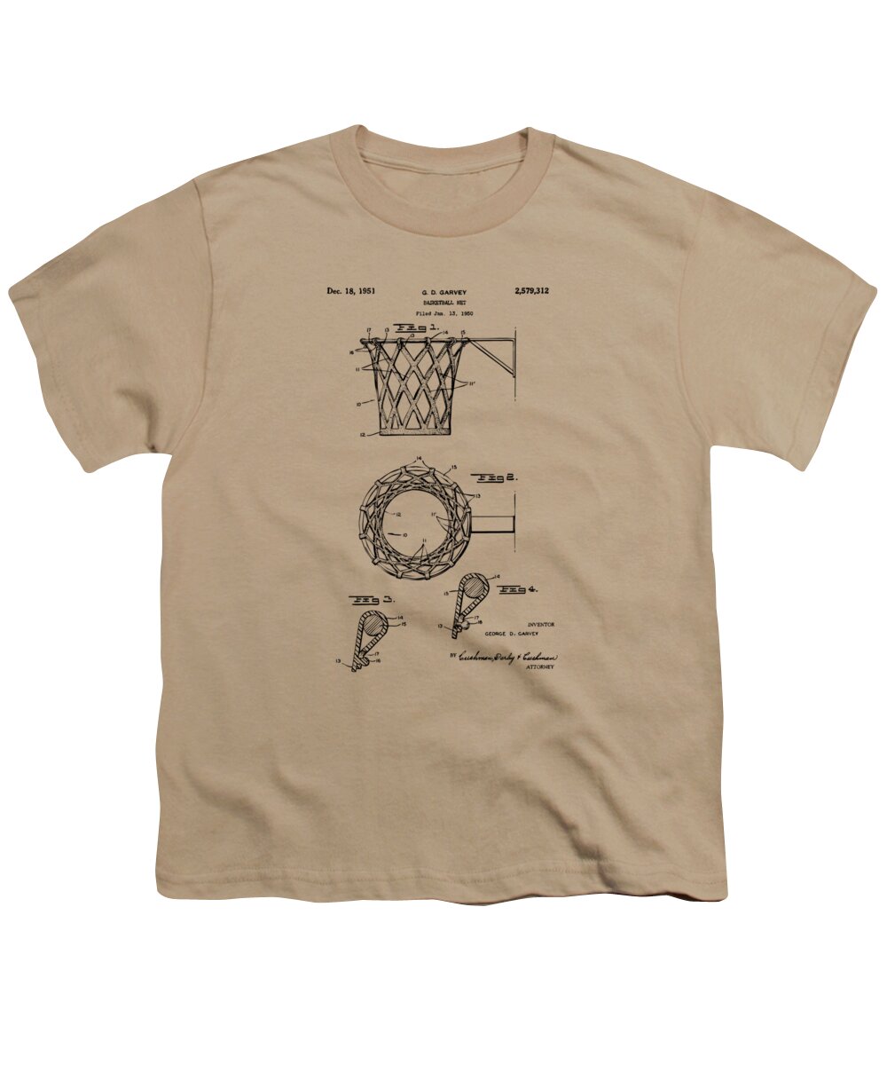 Basketball Youth T-Shirt featuring the digital art 1951 Basketball Net Patent Artwork - Vintage by Nikki Marie Smith