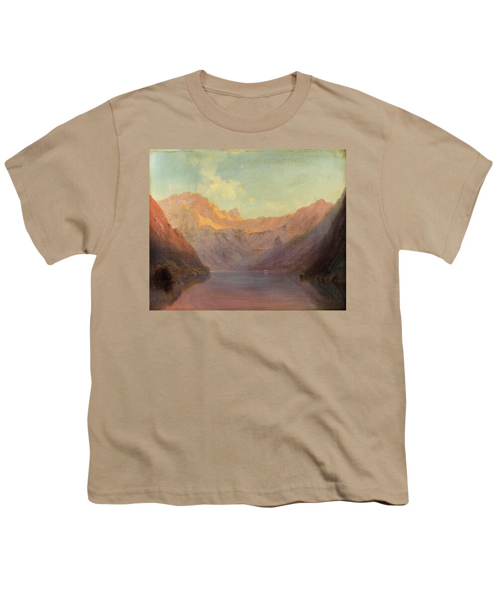 Josef Mayburger (salzburg 1813-1908) Evening Sun Over The Konigsse Youth T-Shirt featuring the painting Evening sun over the Konigsse #2 by Josef Mayburger