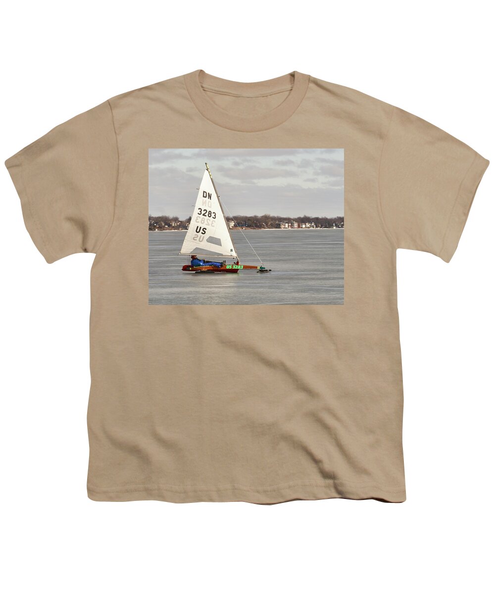 Ice Boat Youth T-Shirt featuring the photograph Ice Sailing - Madison, Wisconsin #3 by Steven Ralser