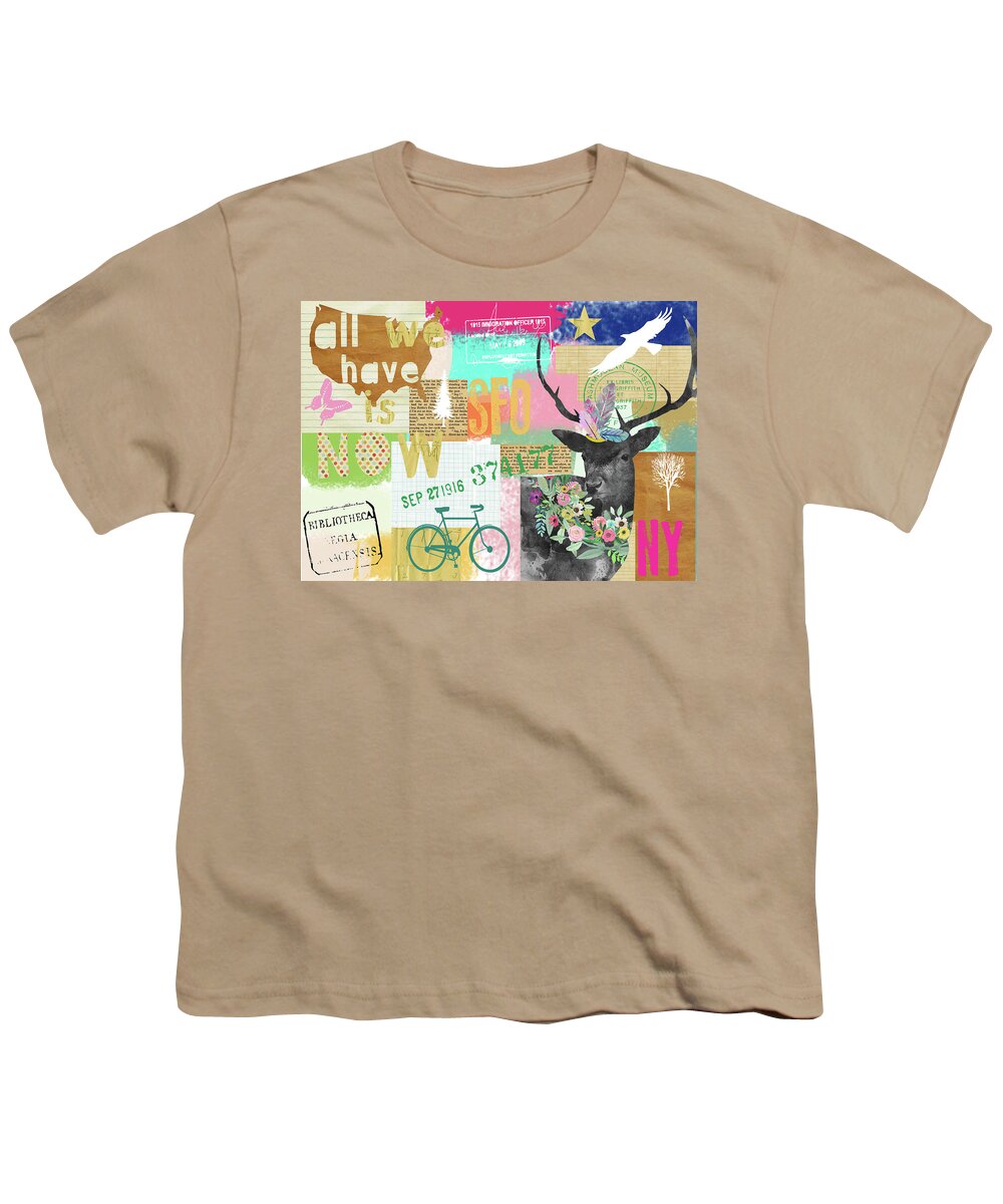 All We Have Is Now Youth T-Shirt featuring the mixed media All We Have Is Now by Claudia Schoen