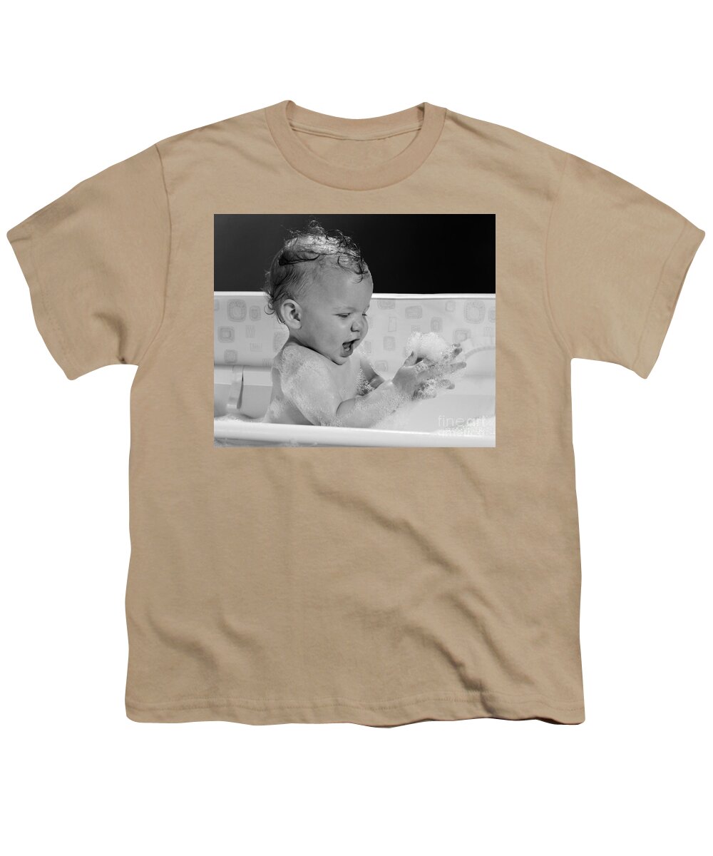 1960s Youth T-Shirt featuring the photograph Baby In Bathtub Playing With Suds by H. Armstrong Roberts/ClassicStock