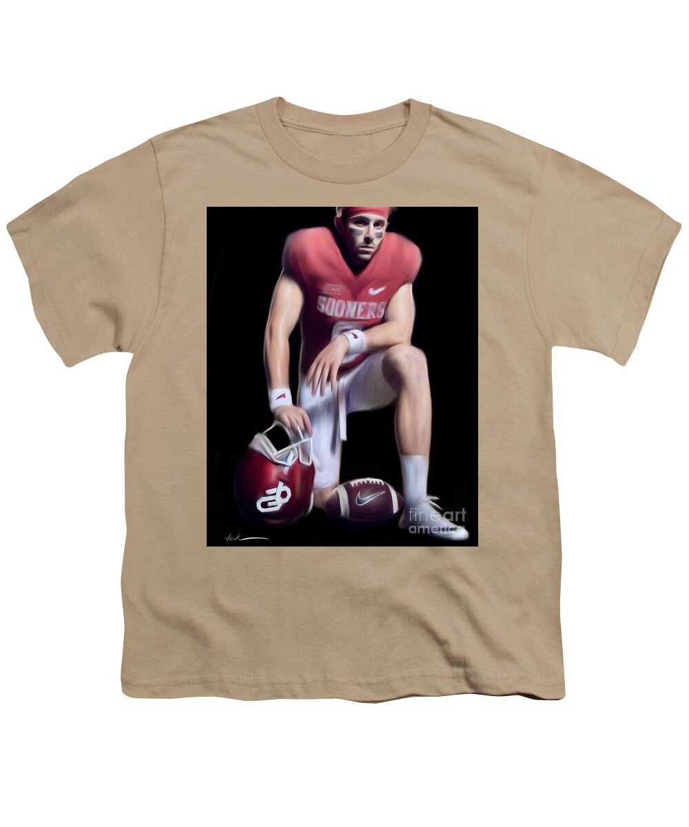 Baker Mayfield Youth T-Shirt featuring the painting Baker Mayfield portrait by Jack Bunds