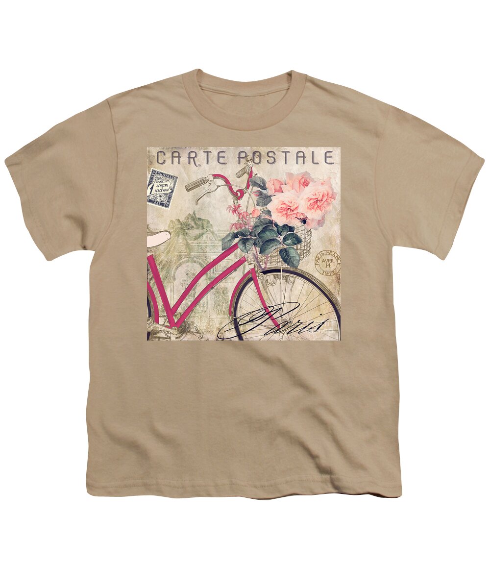 Bike Youth T-Shirt featuring the painting Bicycling in Paris II by Mindy Sommers