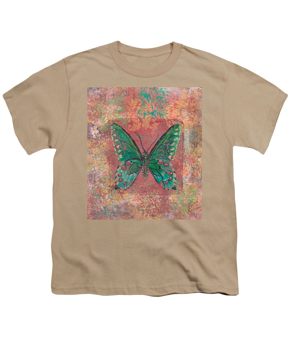 Tropical Butterfly Youth T-Shirt featuring the painting Blue Butterfly by Ruth Kamenev