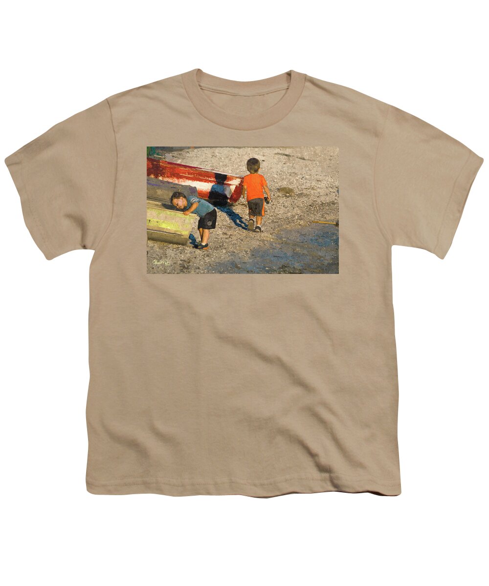 susan Molnar Youth T-Shirt featuring the photograph Boys Boats and The Bay by Susan Molnar